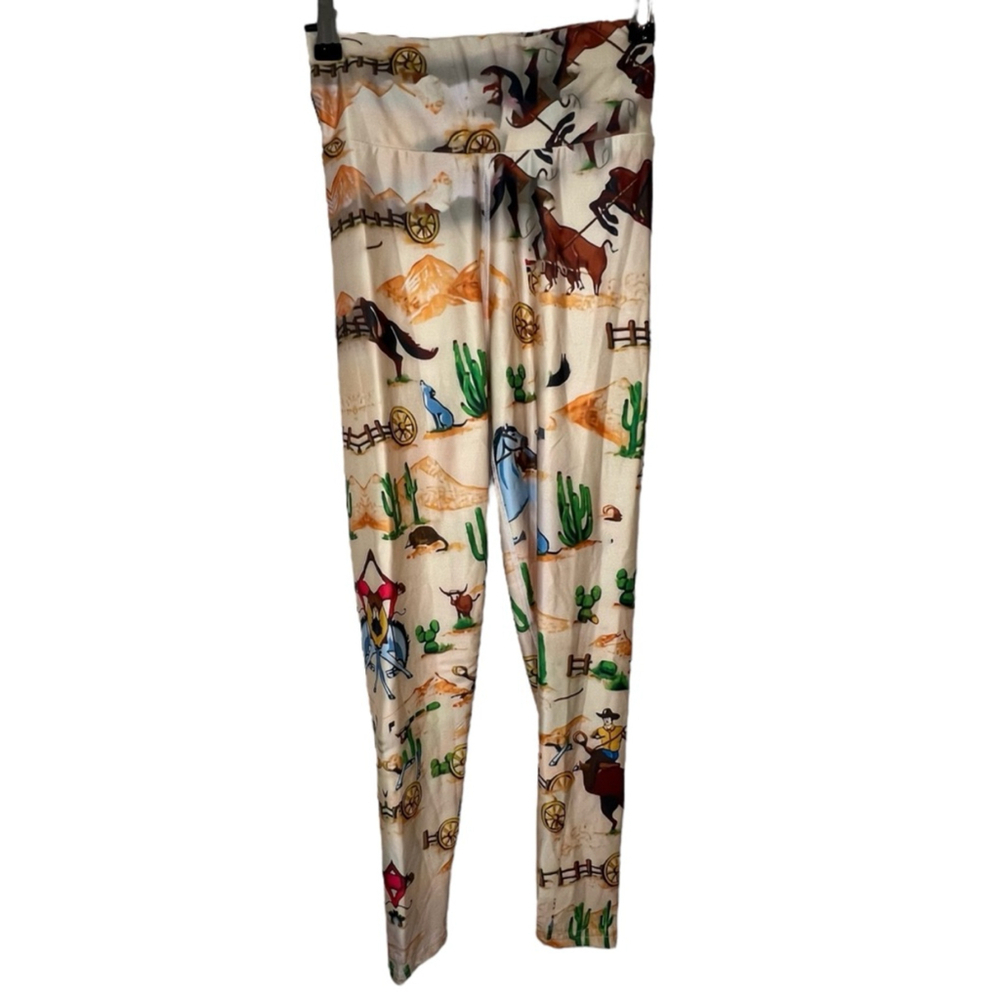 Unknown Brand Cowboy Patterned Graphic Stretchy Leggings